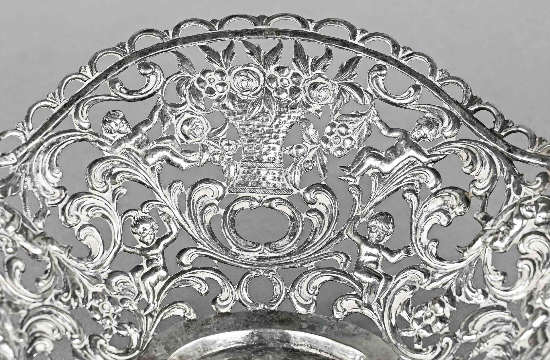 Large silver fruit bowl, Germany circa 1900, silver 800 hallmarked, mirror plastically decorated wi - Image 3 of 4