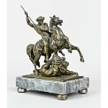 Bronzeskulptur, Italien um 1900, "Thrakischer Reiter im Kampf mit den Löwen", Bronze auf Marmorsock