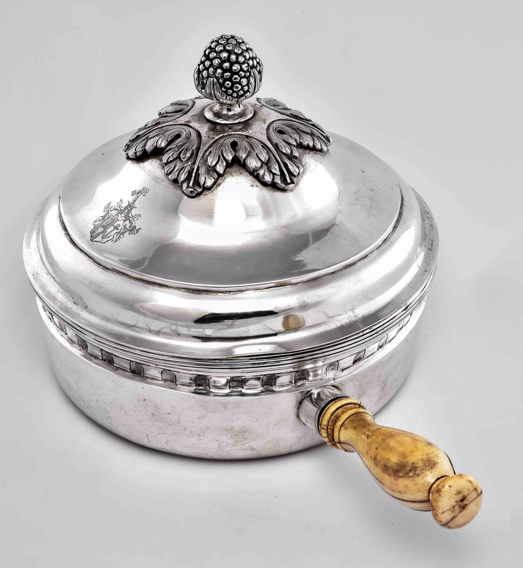 Large silver casserole, Germany, 18th century, silver, tremulier mark, master mark "H.M", crossed a - Image 3 of 7