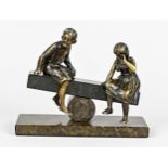 Bronzefigur, deutsch um 1900, "Kinder auf der Wippe", auf Plinthe, Höhe 15 cm, Länge 18,5 cm, Tiefe