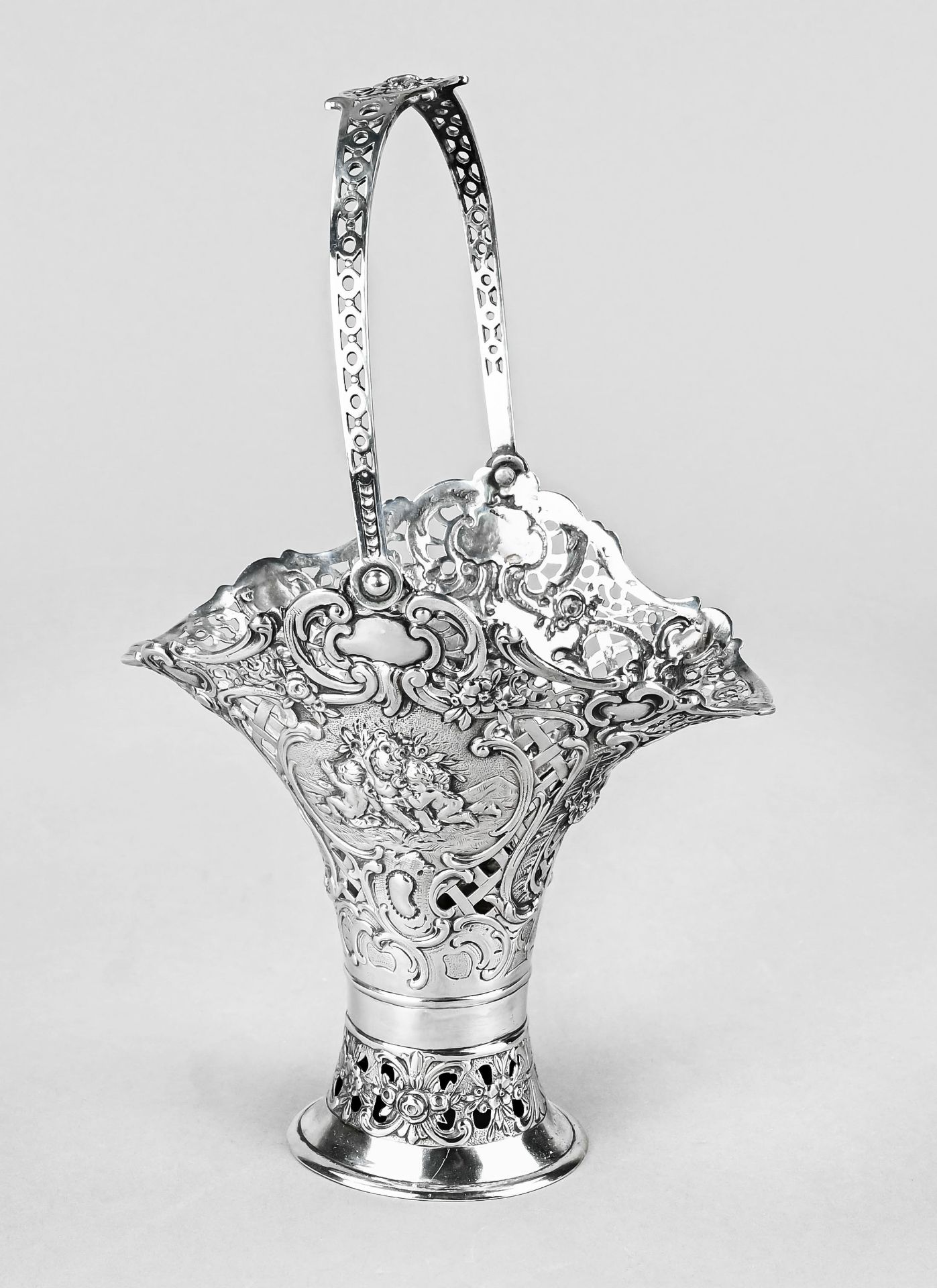 Chocolate basket with handle, Germany c. 1900, silver 800 hallmarked, openwork with vine tendrils H - Image 2 of 3