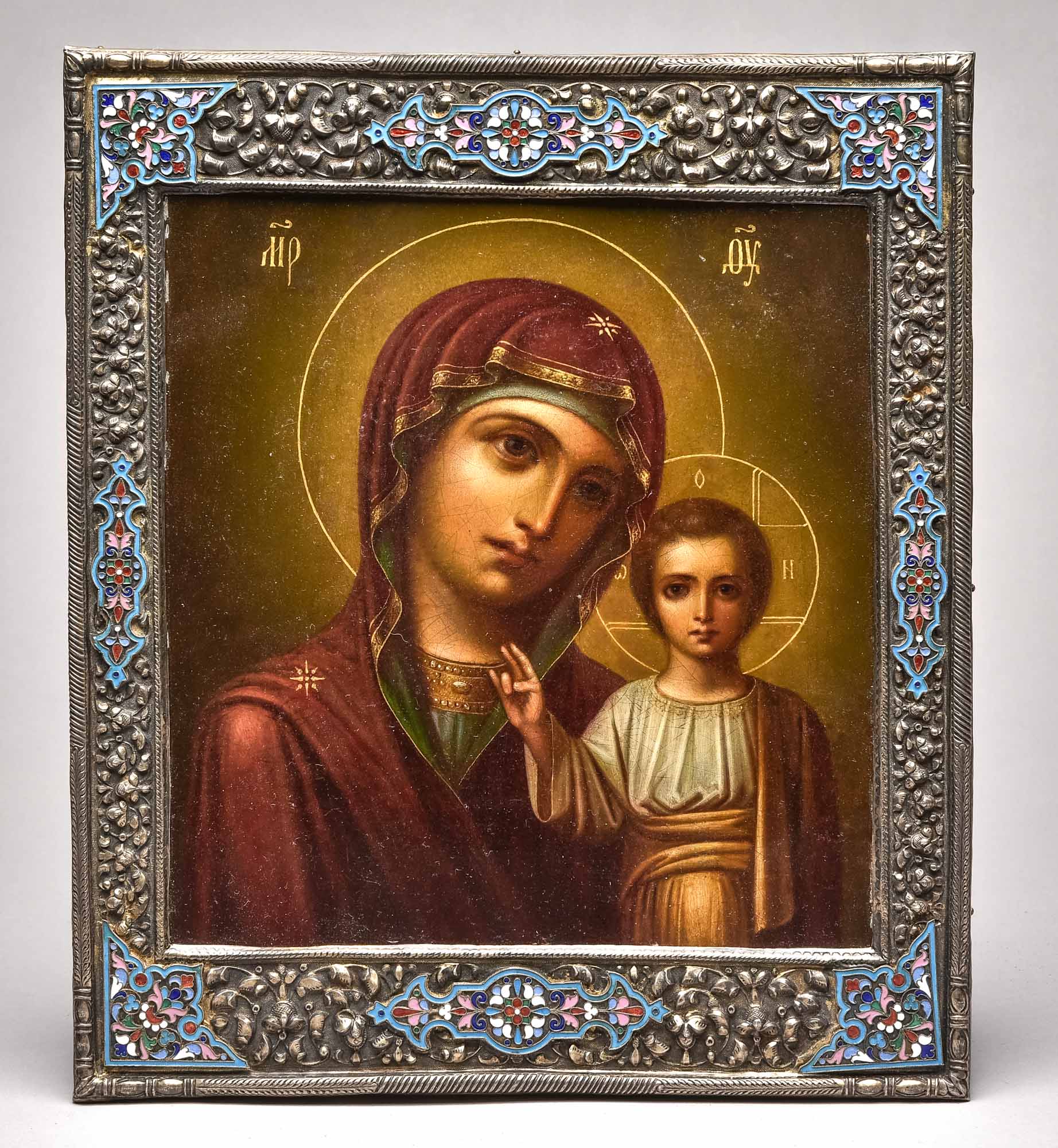 Icon, Russia, 19th century, "Mother of God of Kazan", wood, egg tempera on chalk, silver ochre with