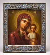Icon, Russia, 19th century, "Mother of God of Kazan", wood, egg tempera on chalk, silver ochre with