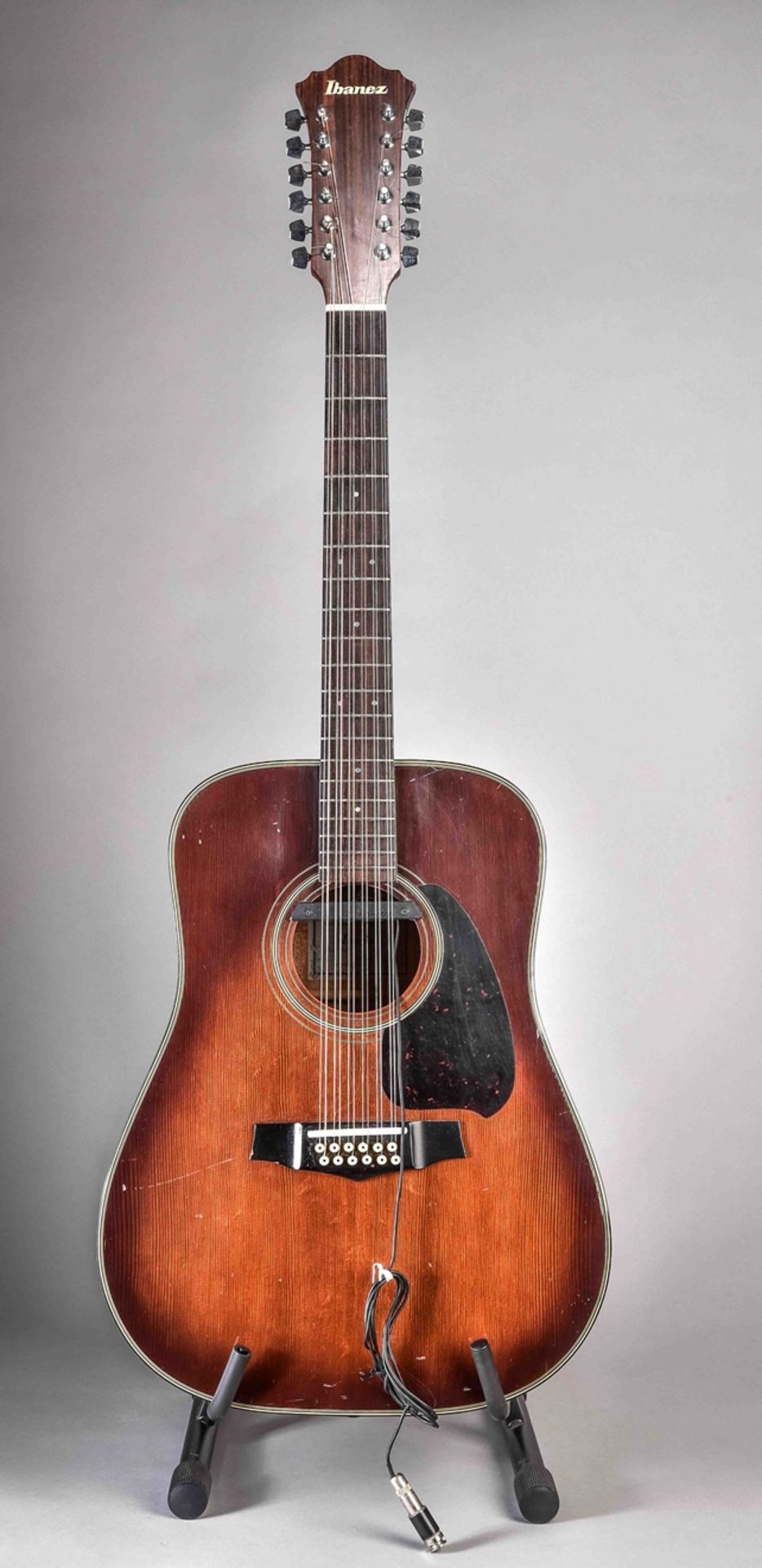 Vintage 12-string acoustic western guitar Ibanez, model V302 TV, dreadnought, with a later built-in