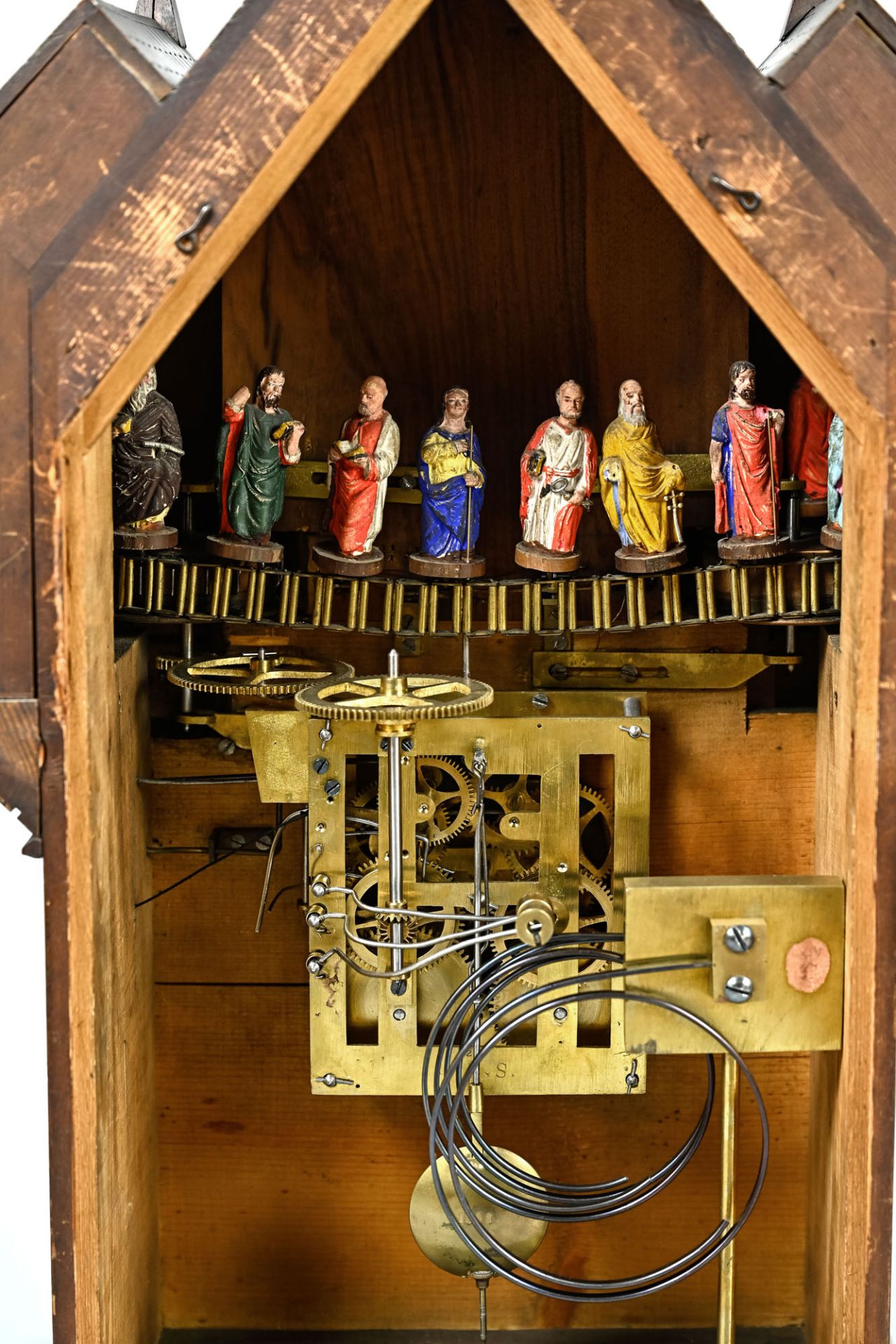 Museal Black Forest apostle clock, Gordian Hettich Sohn, Furtwangen, Black Forest around 1890. Waln - Image 7 of 15