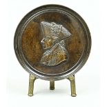 Bronzemedaillon, "Der alte Fritz", Seitenprofil um 1830, Dm 13 cm, Ausstellrahmen aus Bronze