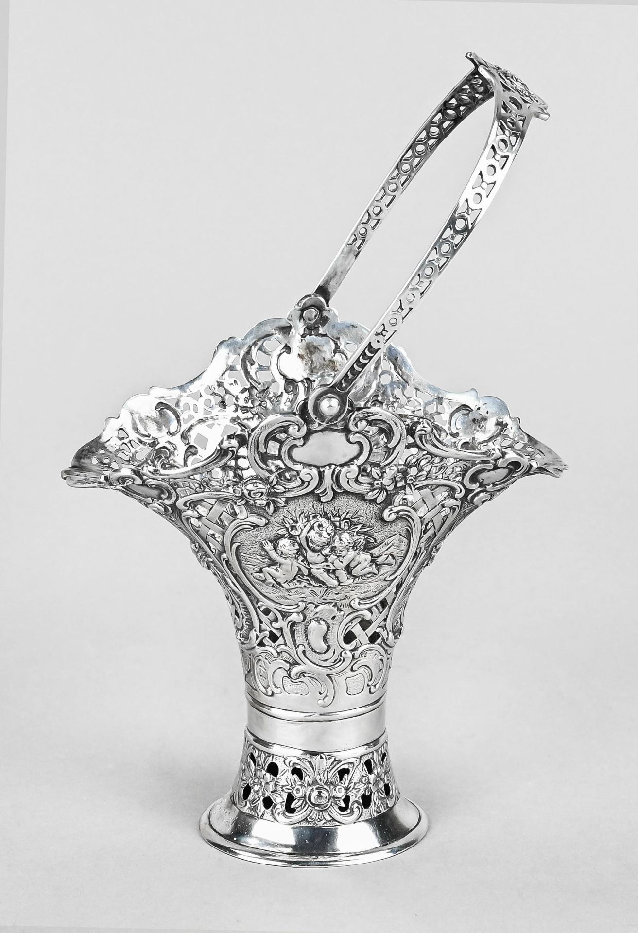 Chocolate basket with handle, Germany c. 1900, silver 800 hallmarked, openwork with vine tendrils H