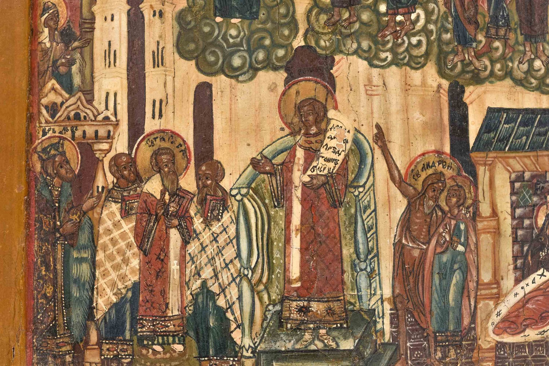 Icon, Russia, 18th century, "Mary and Saints in front of the Pokorov Church", wood, egg tempera, on - Image 4 of 4