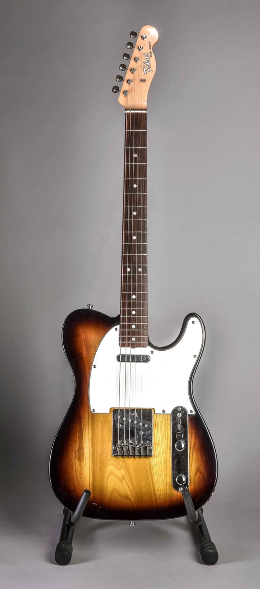 Electric guitar, Tokai "Breezysound" (Tele). Light brown, black rimmed sunburst solid body with whi