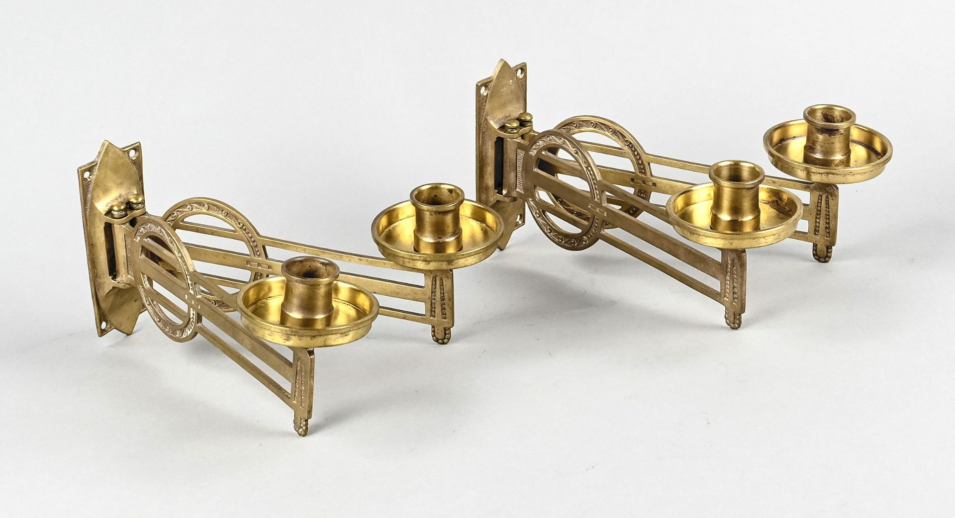 Pair of piano candlesticks, Germany c. 1920, brass, length 23 cm