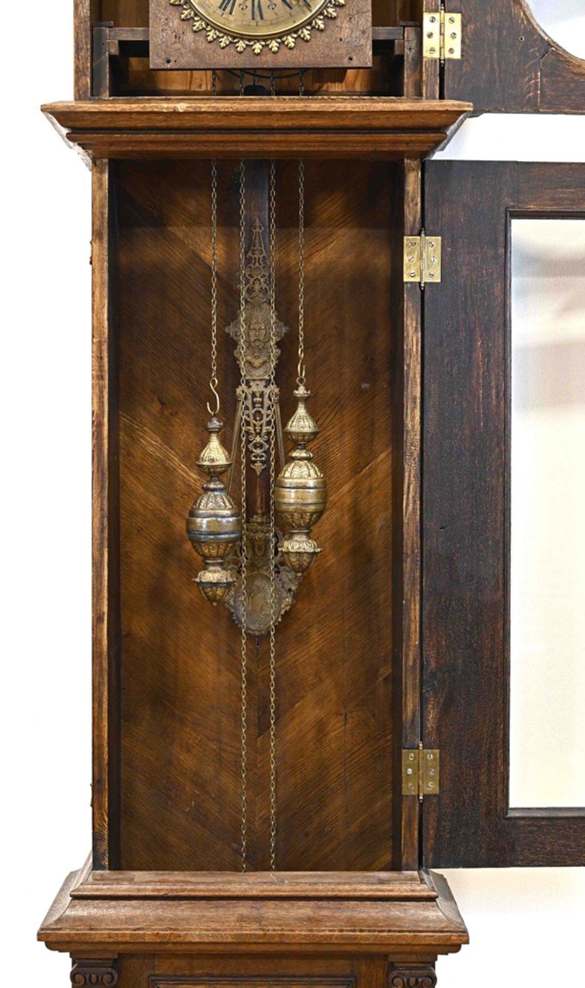 Grand grandfather clock from the Wilhelminian period around 1880/90, solid oak and veneered. Impres - Image 3 of 10