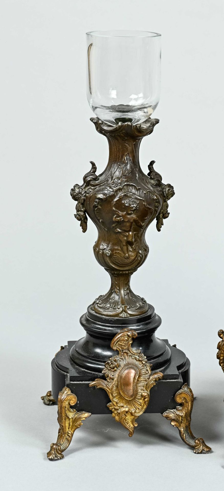 Fireplace clock with side plate, German circa 1860, bronzed zinc cast, plastic figure, as angel wit - Image 2 of 5