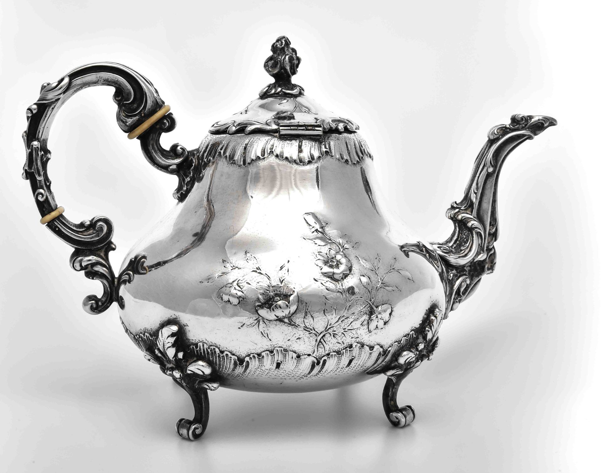 Coffee and tea service, Austria circa 1870, silver finely chased, Hauptmann Vienna master mark with - Image 2 of 8