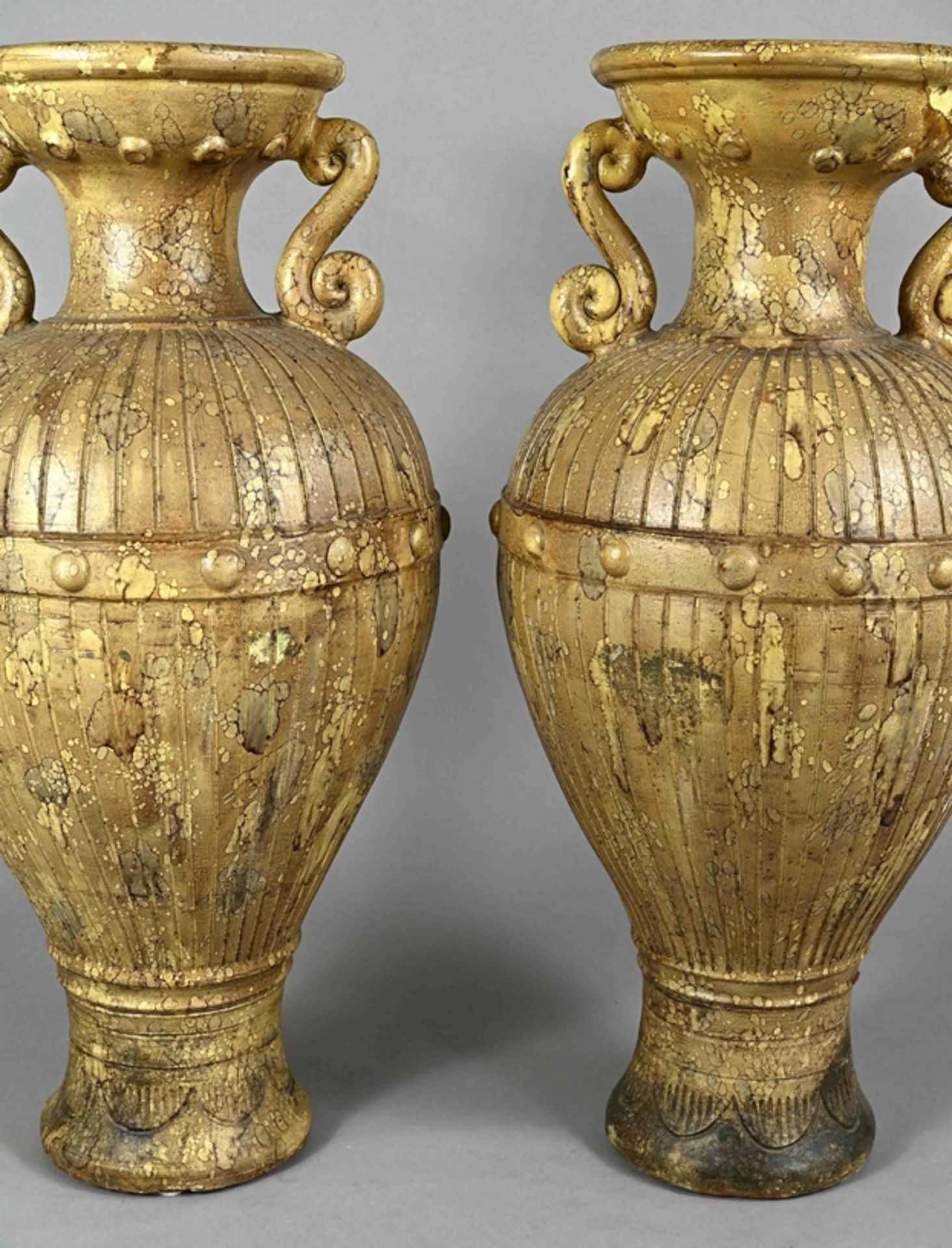 Pair of very decorative vases, amphorae, Greece/Italy, 1st half 20th century, terracotta, marbled,  - Image 2 of 4