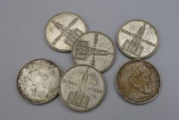 KONVOLUT MÜNZEN: 6 x ZWEI REICHSMARK