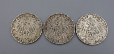 DREI MÜNZEN (Deutsches Reich 1909 und 1910): 3 Mark