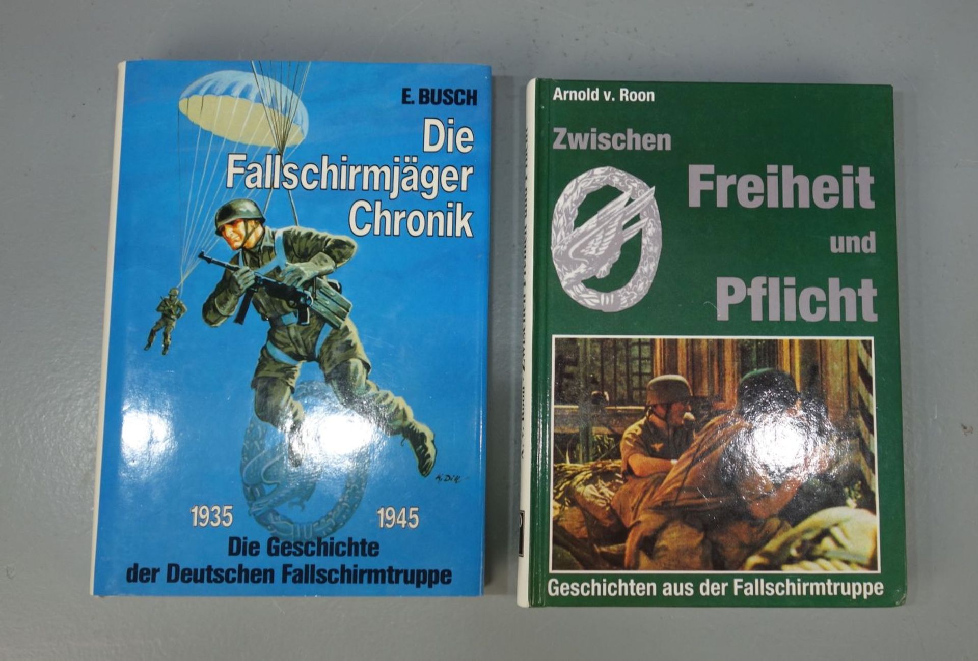 KONVOLUT ZUM THEMA "FALLSCHIRMJÄGER": 2 REGIMENTSABZEICHEN, 4 BÜCHER UND FOTOALBUM - Bild 7 aus 12