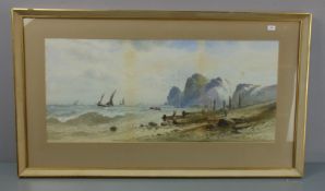 WILLIAM HENRY EARRP - AQUARELL: "FISCHER UND BOOTE AN FELSIGER KÜSTE"