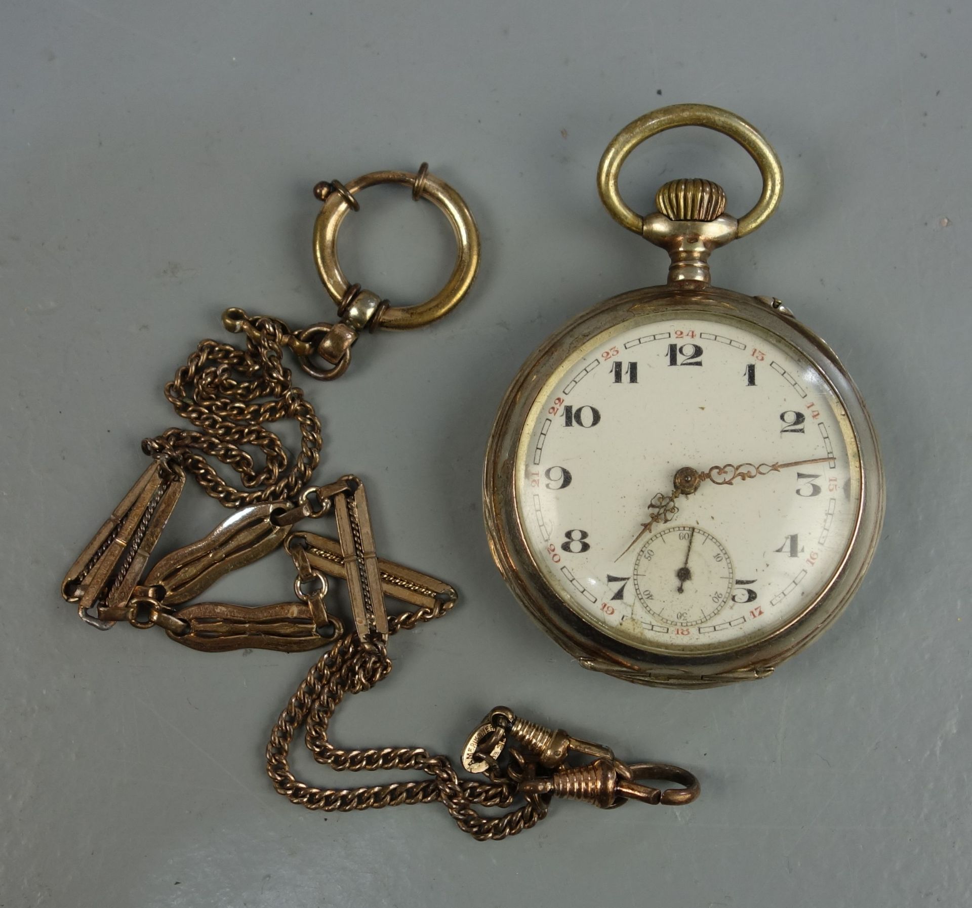 SILVER POCKET WATCH WITH POCKET WATCH CHAIN