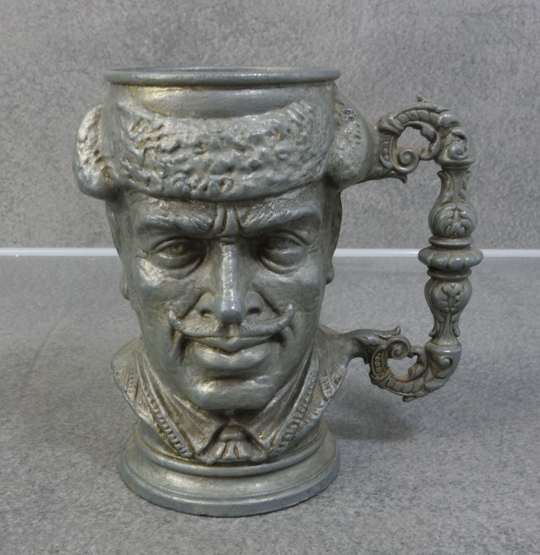 FOUR FIGURAL METAL JUGS WITH CHARACTER HEAD - Image 3 of 5