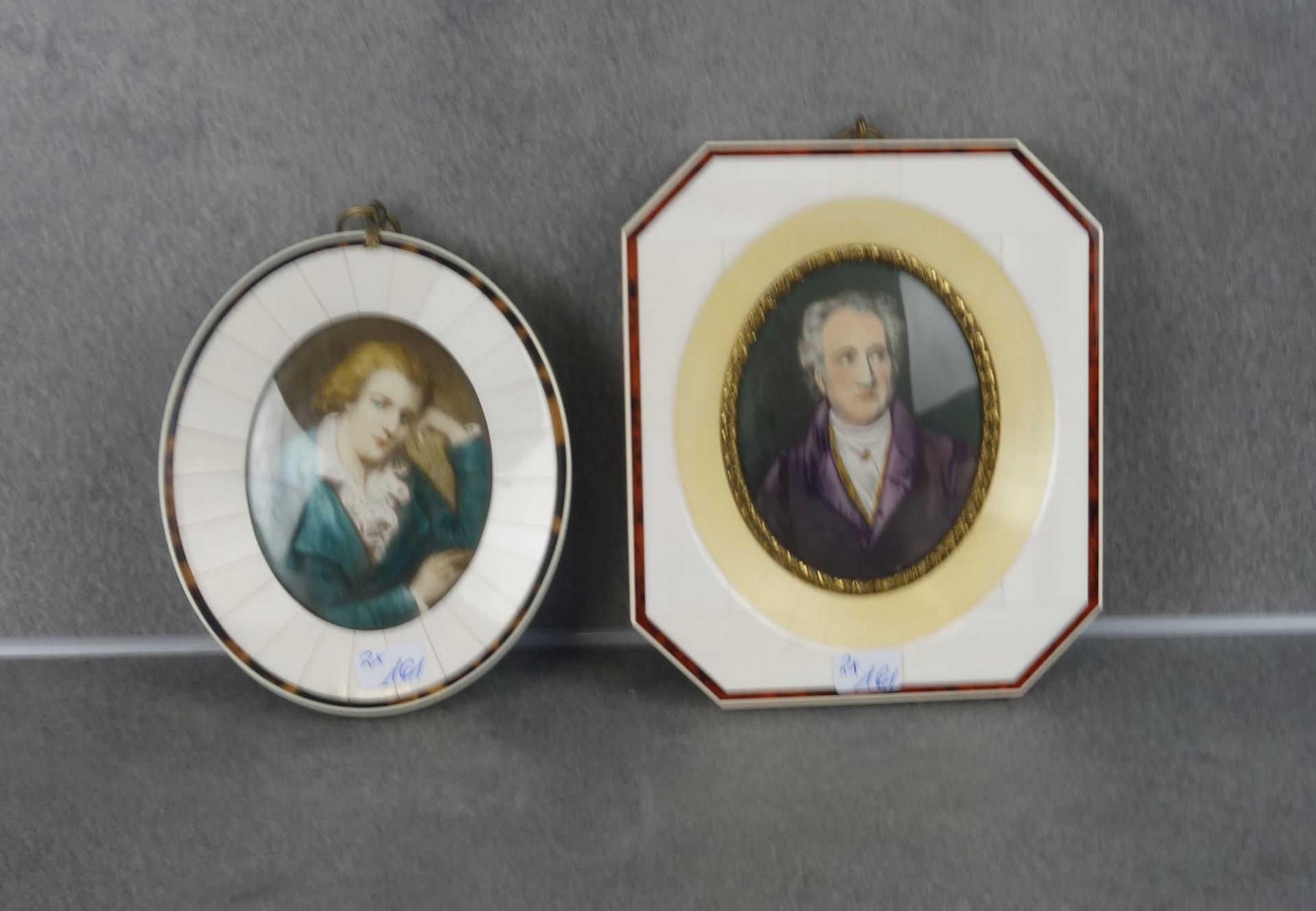 2 MINIATURES IN BONE FRAME: GOETHE AND SCHILLER