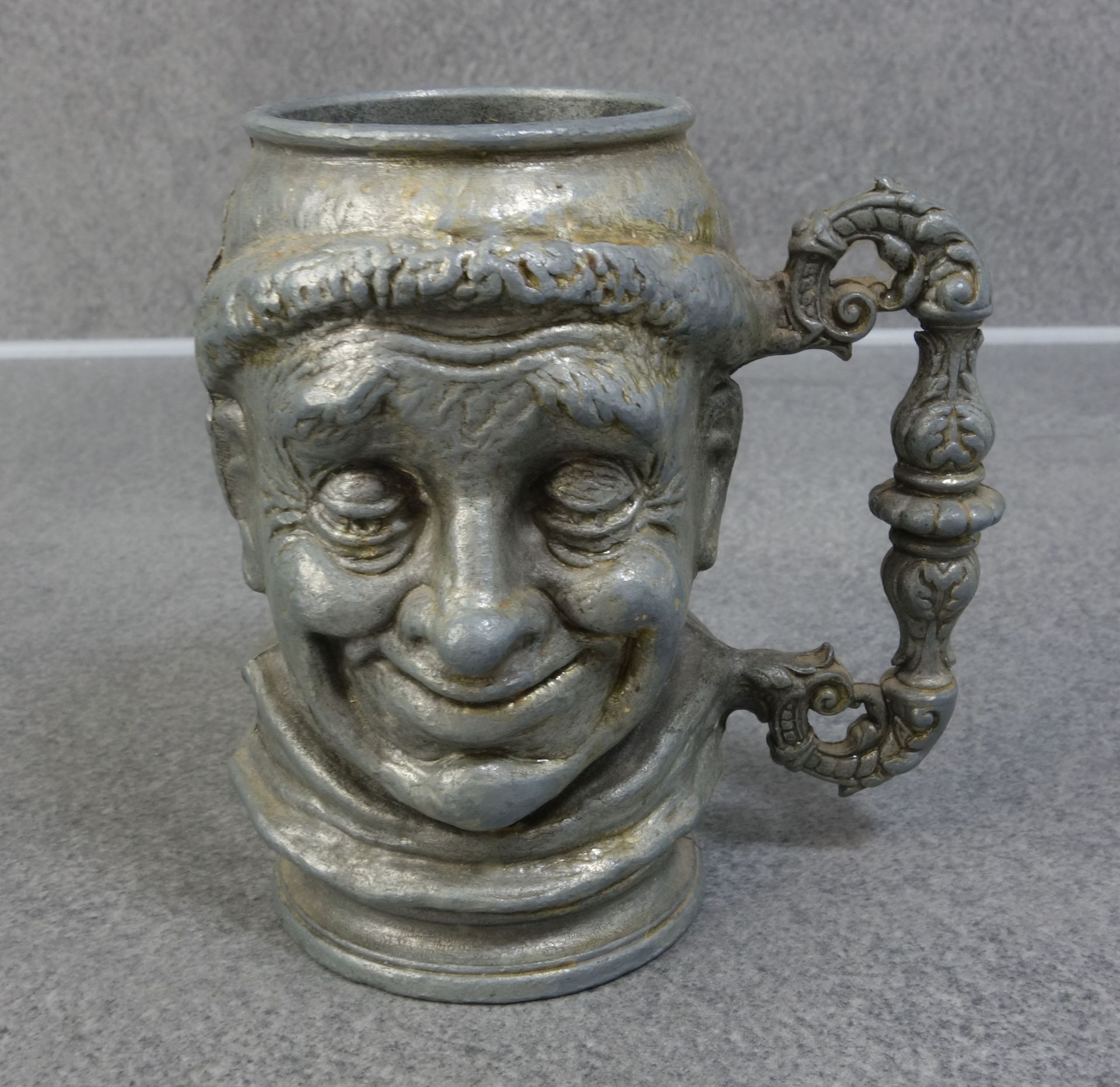 FOUR FIGURAL METAL JUGS WITH CHARACTER HEAD - Image 4 of 5