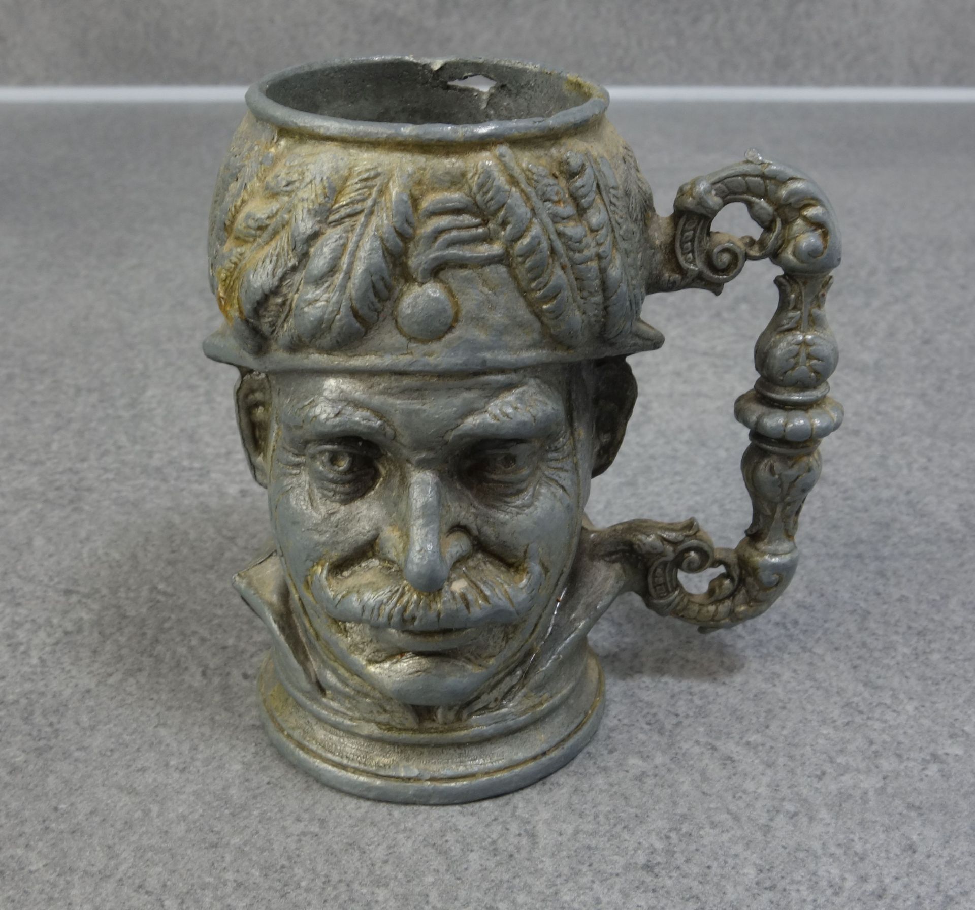 FOUR FIGURAL METAL JUGS WITH CHARACTER HEAD - Image 5 of 5
