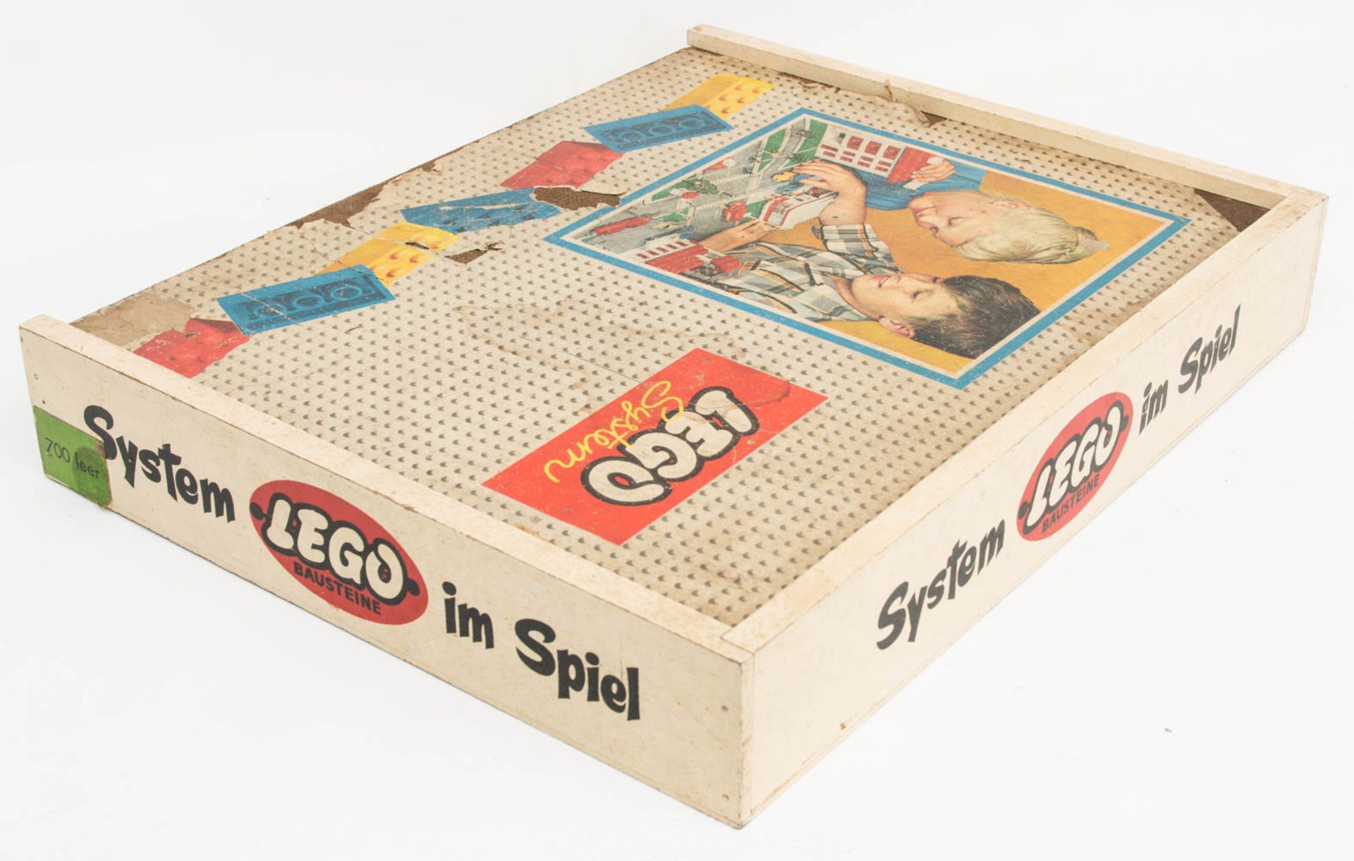 Lego System Kiste aus Holz, mit Legobausteinen, Mitte 20. Jh.Holzkiste mit Sortierfäch - Image 4 of 4