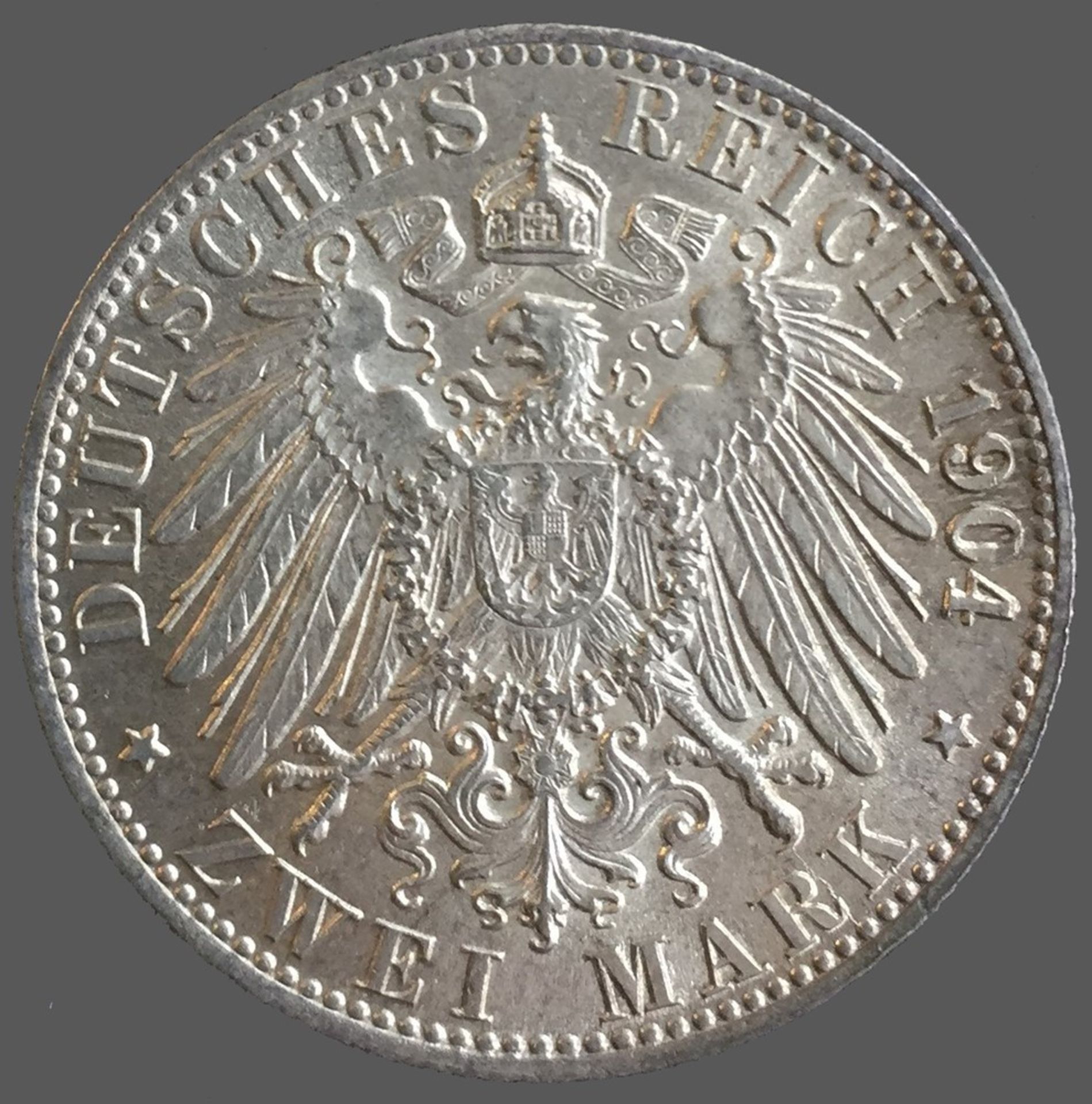 2 Mark Bremen 1904 Stück.Kaiserreich: 2 Mark Bremen 1904 Jahr.11,1 g 28 mm; Silbe - Image 2 of 2