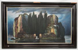 Die Toteninsel nach Böcklin, Öl auf Leinwand, 20. Jh.Gerahmt und mit Böcklin signie