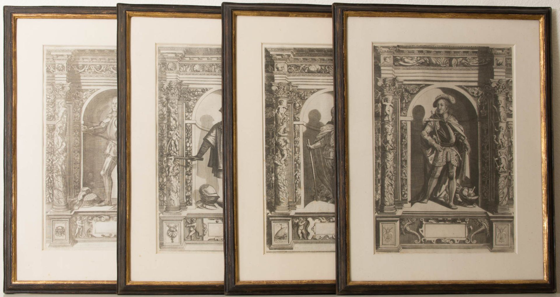 Vier Herrenportraits, Druckgrafik, 18. Jh.Teilweise rückseitig verglast und bedruckt.