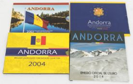 Andorra: 4 x KMS 2002-2014.4 Kursmünzsätze Andorra, teilweise mit Vorgängerwährung