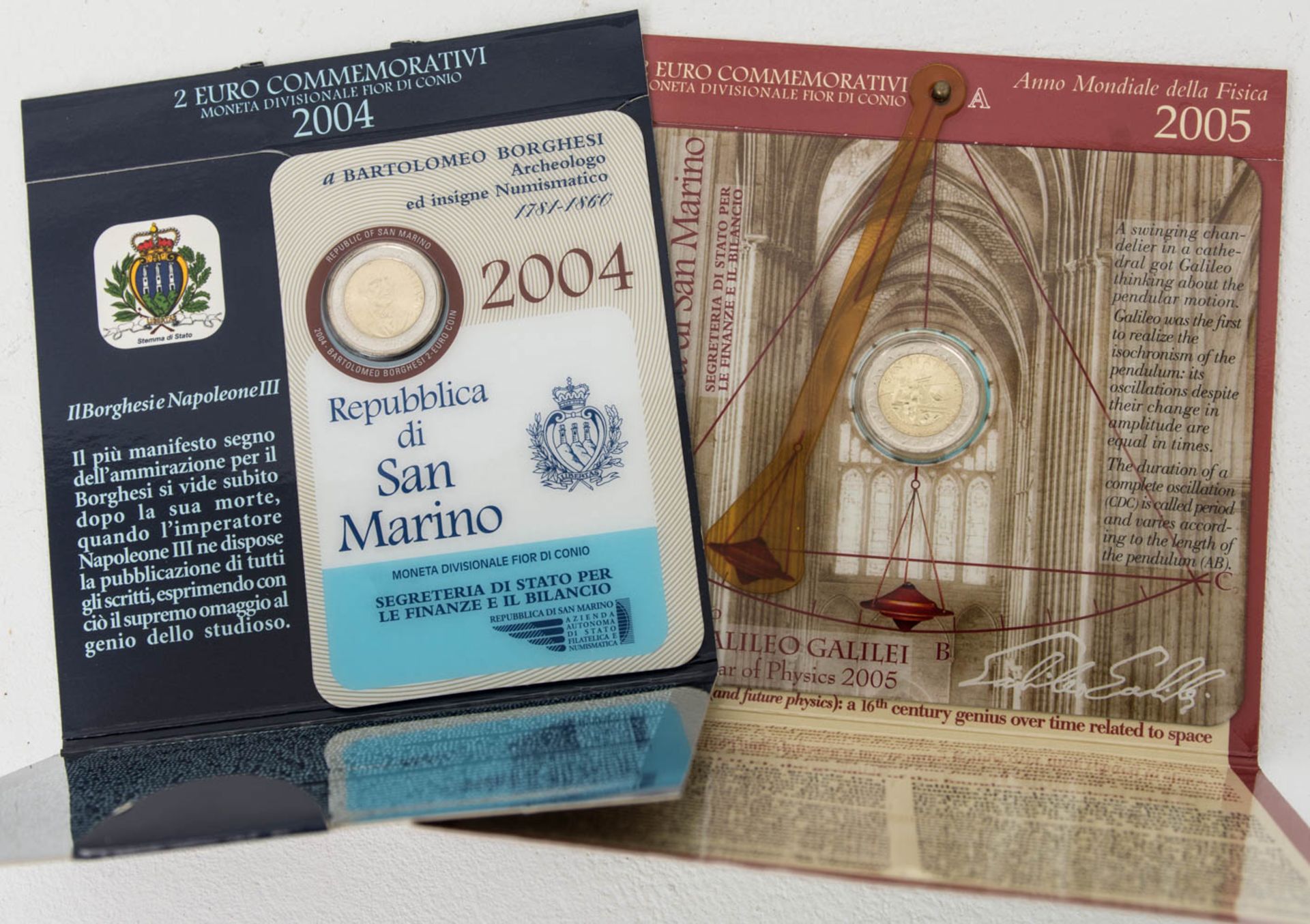 San Marino: 2 x 2 € 2004, 2005.in Ausgabefoldern.2 € Gedenkmünze 2004 Borghe - Bild 2 aus 4