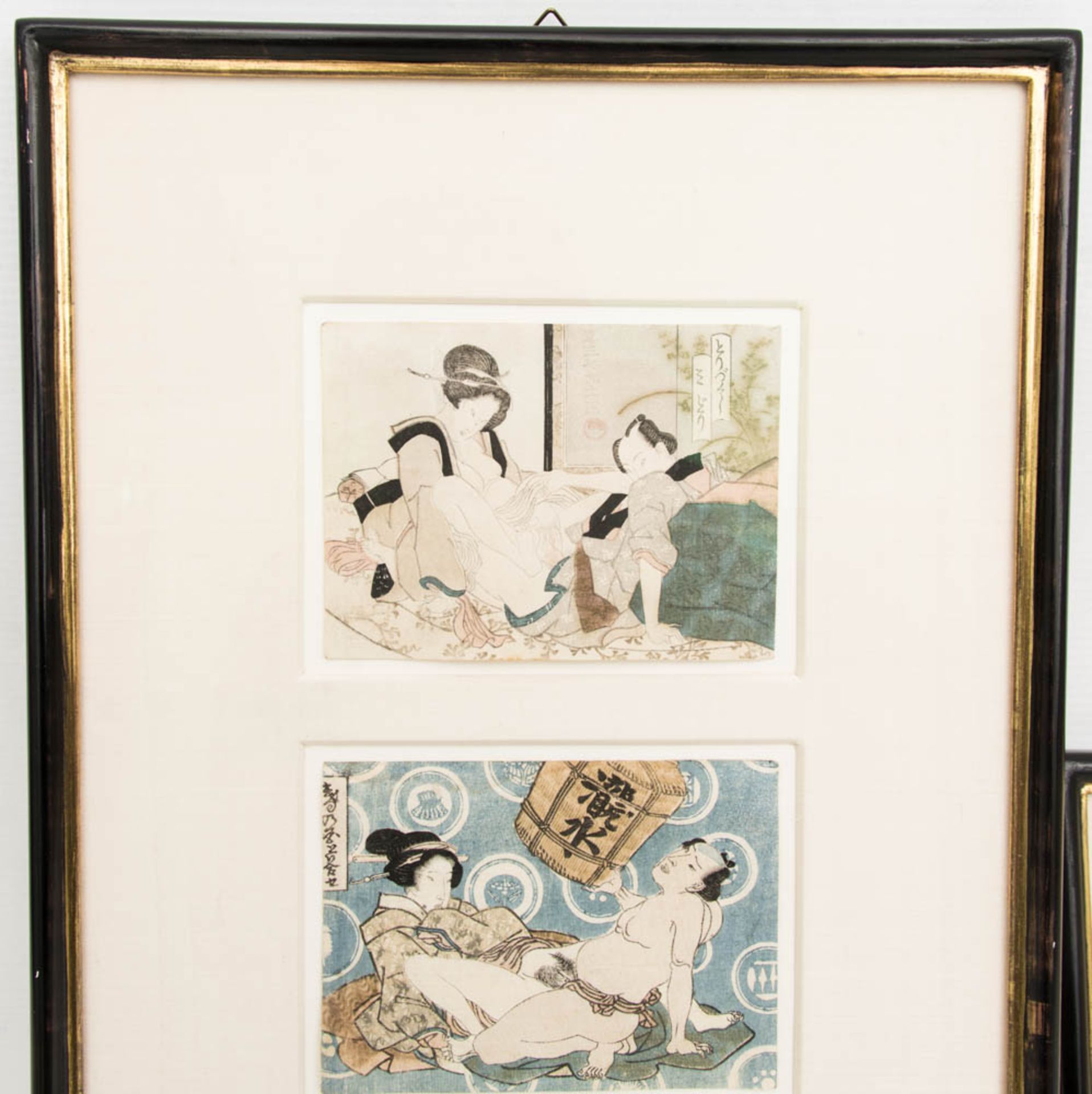 Fünf japanische Frühlingsblätter, erotische Darstellungen, Farbholzschnitte, um Mitte 19. Jh. - Bild 2 aus 12