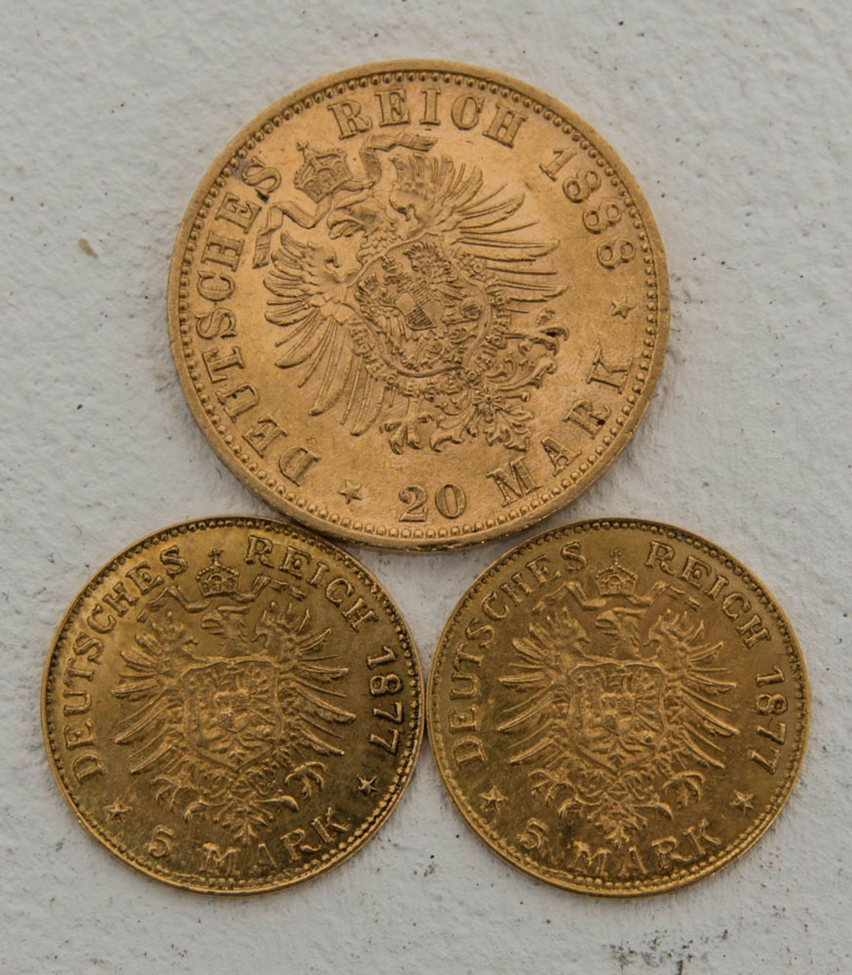 Goldmünzen Kaiserreich Preußen.3 Stück, Preußen.20 Mark 1888.2 x 5 Mark 18 - Bild 2 aus 2