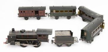 Märklin um 1920, Zug mit R1041.Uhrwerk-Dampflok R1041.Kohletender.4 Wagons.<b