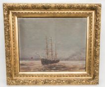 Albert Jaboneau, Schiff auf Wintersee, Öl auf Leinwand, 1894.Unten links signiert, pr