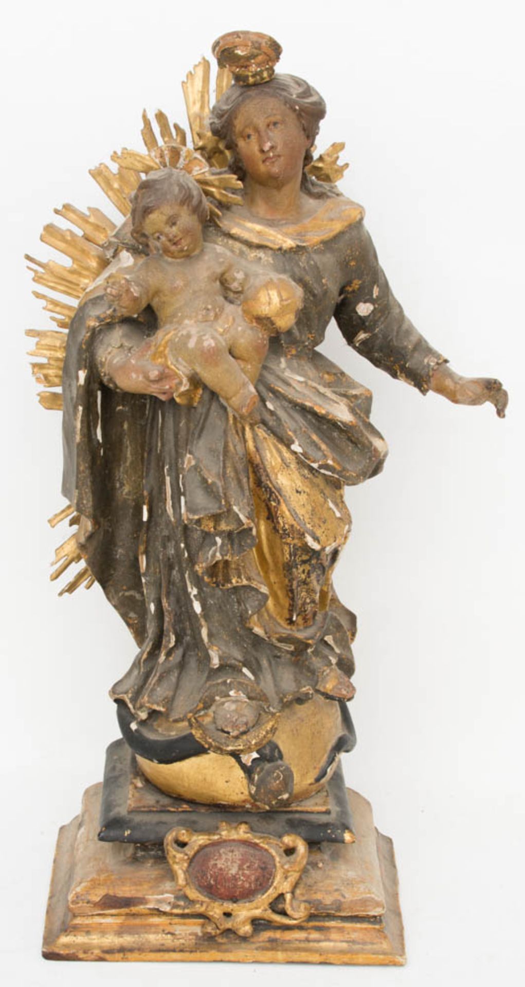 Mondsichelmadonna mit dem Jesusknaben, 1730.Mehrfach kleine Beschädigungen und Abbrü