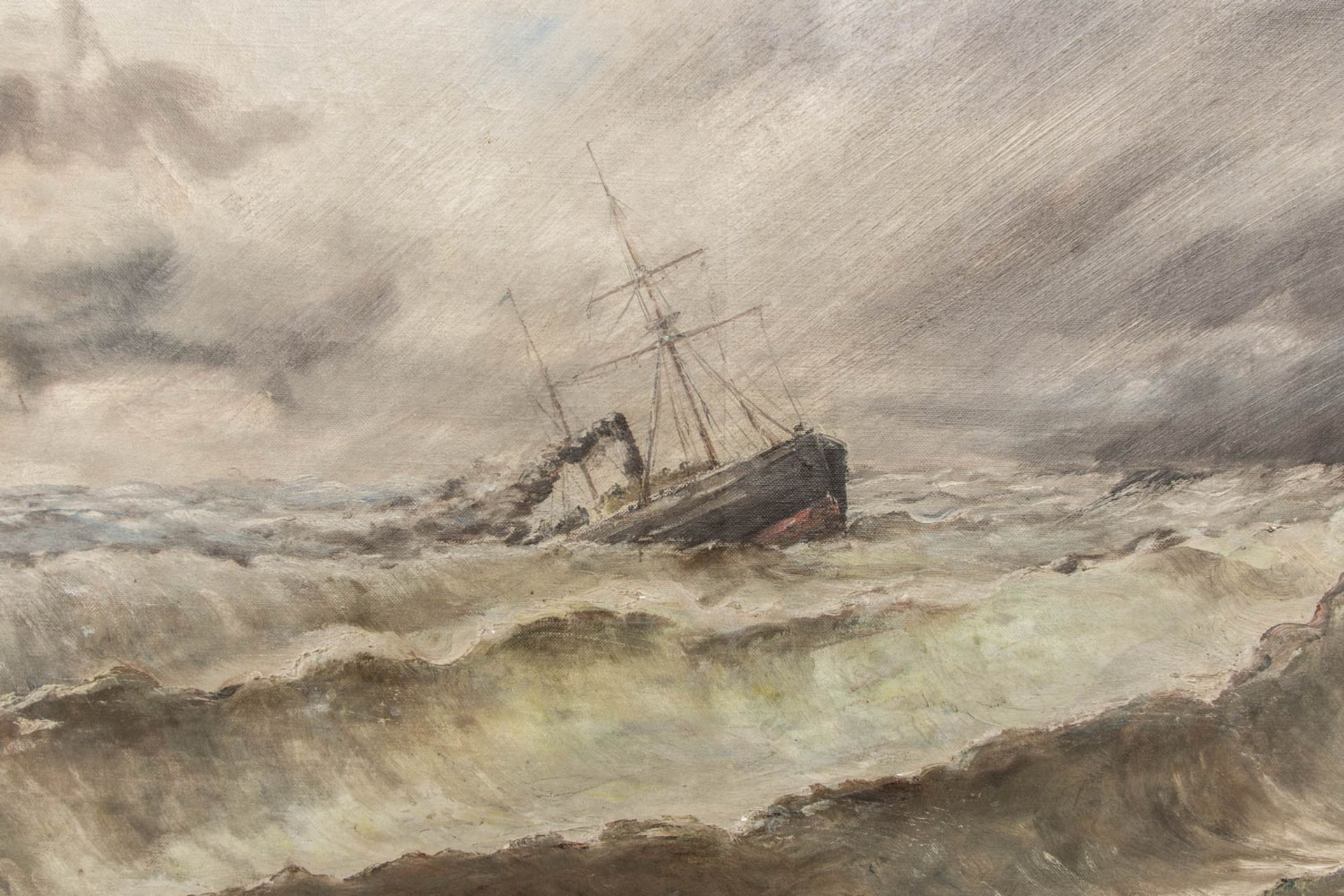 Albert Jaboneau, Schiff im Ungewitter, Öl auf Leinwand, 1891.Unten rechts signiert, p - Bild 2 aus 10