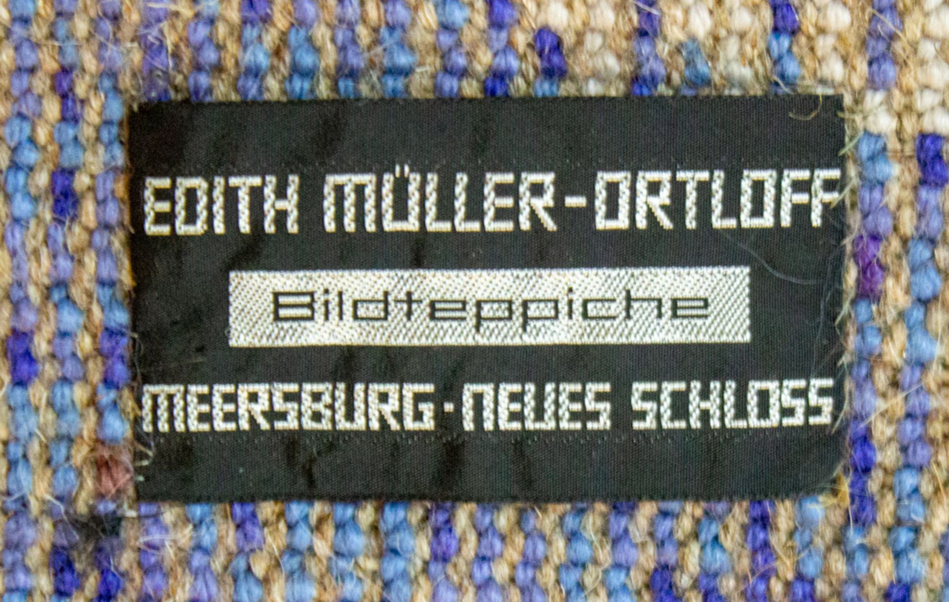 Edith Müller-Ortloff, Abstrakter Wandteppich in blau und gelb, 20. Jhd.Wandteppich in - Bild 4 aus 5