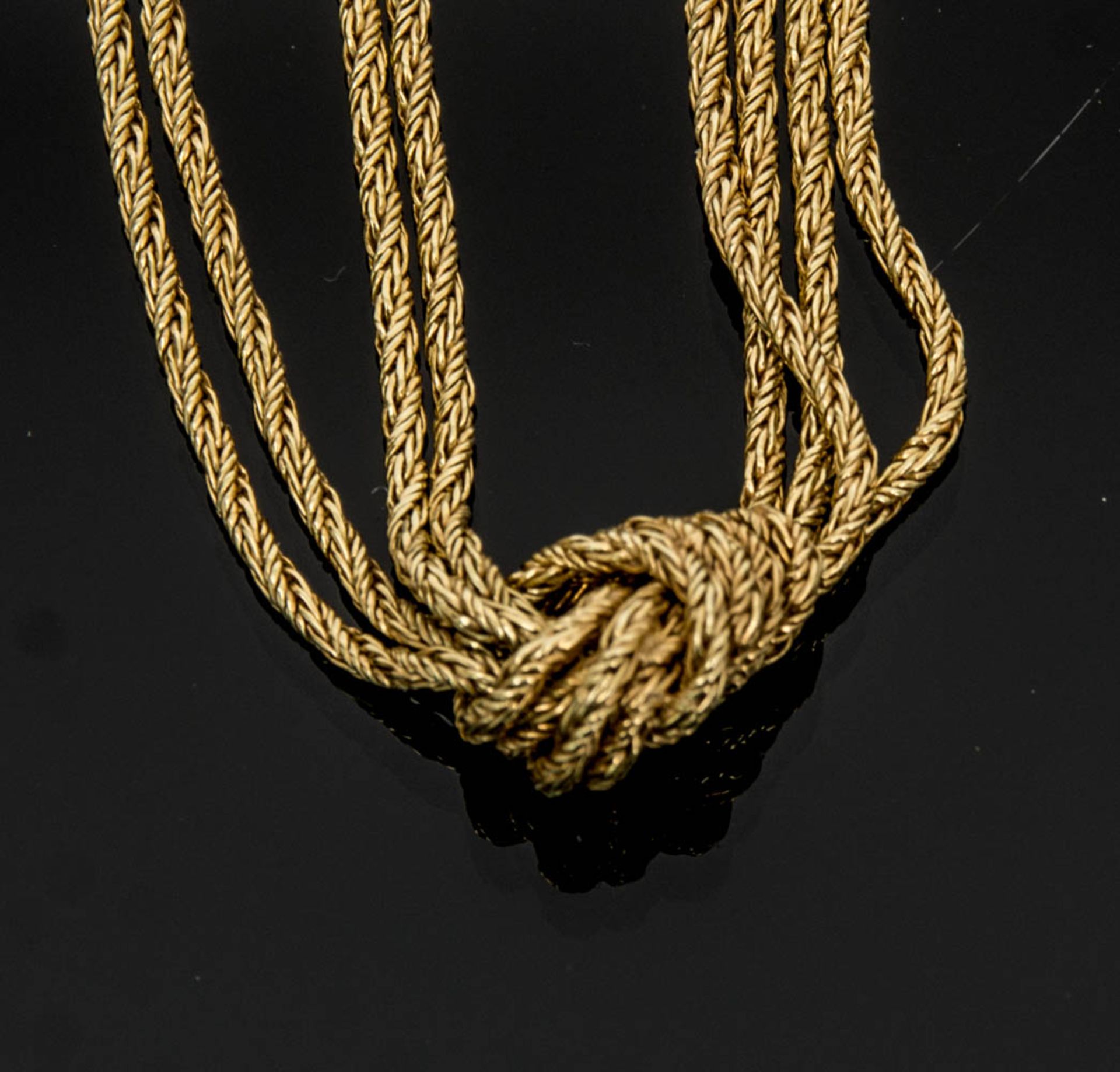 Goldene Kordelkette mit Knoten, 585er Gelbgold.Gesamtgewicht: 24,1 g. - Bild 2 aus 3