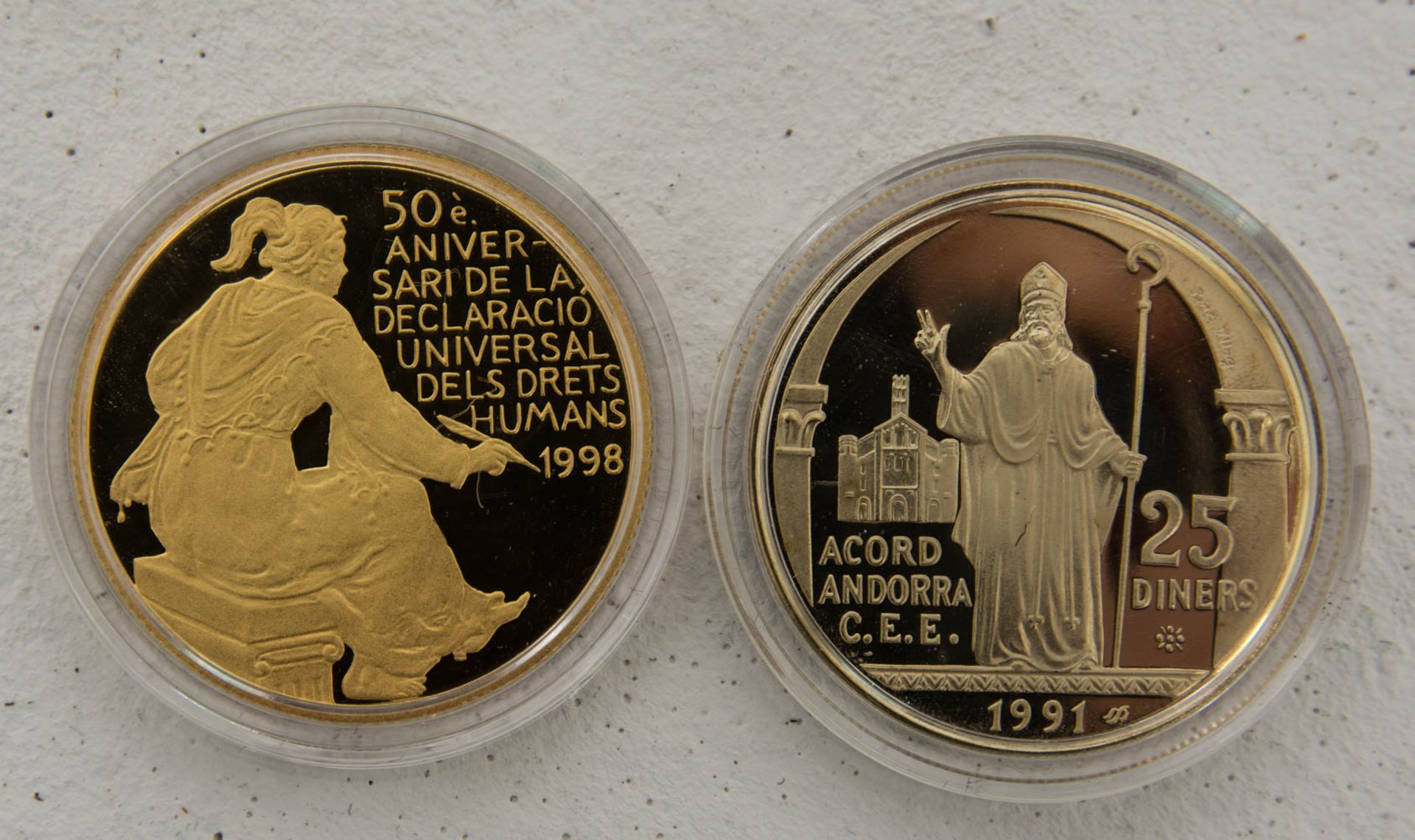 Sammlung Goldmünzen/-medaillen Andorra 22,5 g Feingold.5 x 25 Diner 1990er je 7,7 g 5 - Bild 5 aus 5