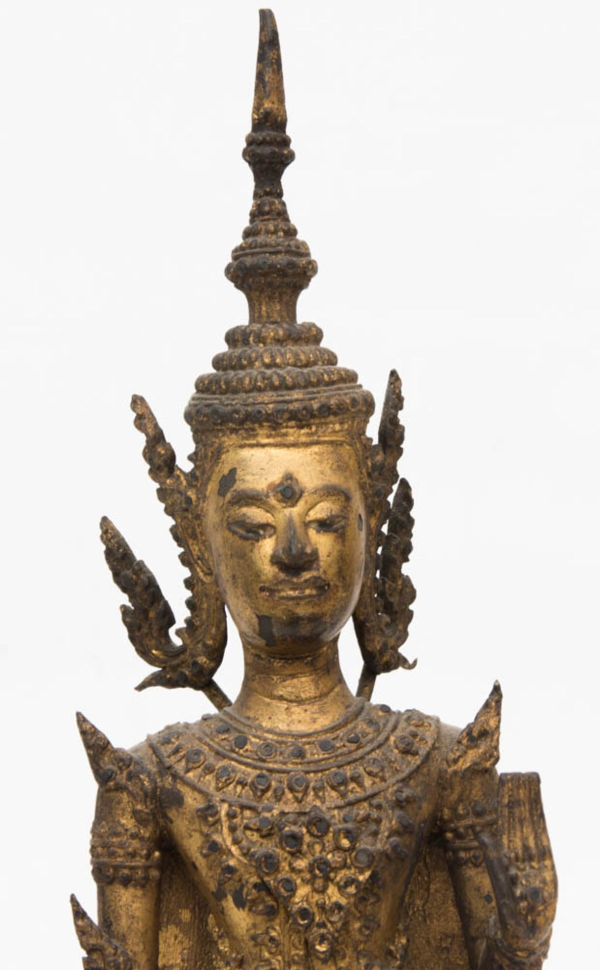 Feuervergoldete Statue des Buddha Ratanakosin, Thailand 18. / 19. Jh.Rückseitiger Auf - Bild 2 aus 4