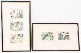 Fünf japanische Frühlingsblätter, erotische Darstellungen, Farbholzschnitte, um Mitte 19. Jh.