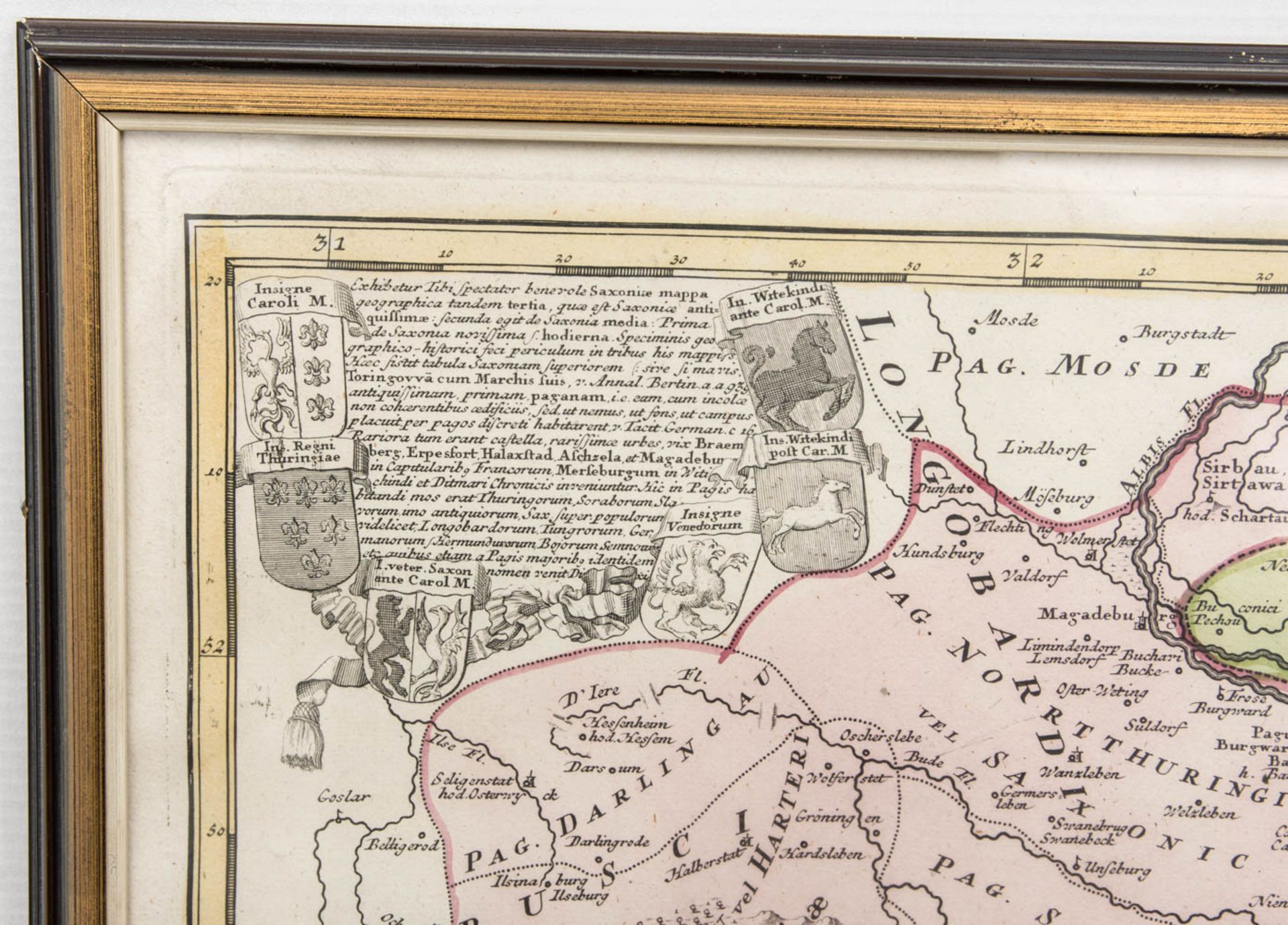 Ducatus Saxoniae, Antike Landkarte des Frankenreiches.Hinter Glas gerahmt. 65 - Bild 3 aus 4
