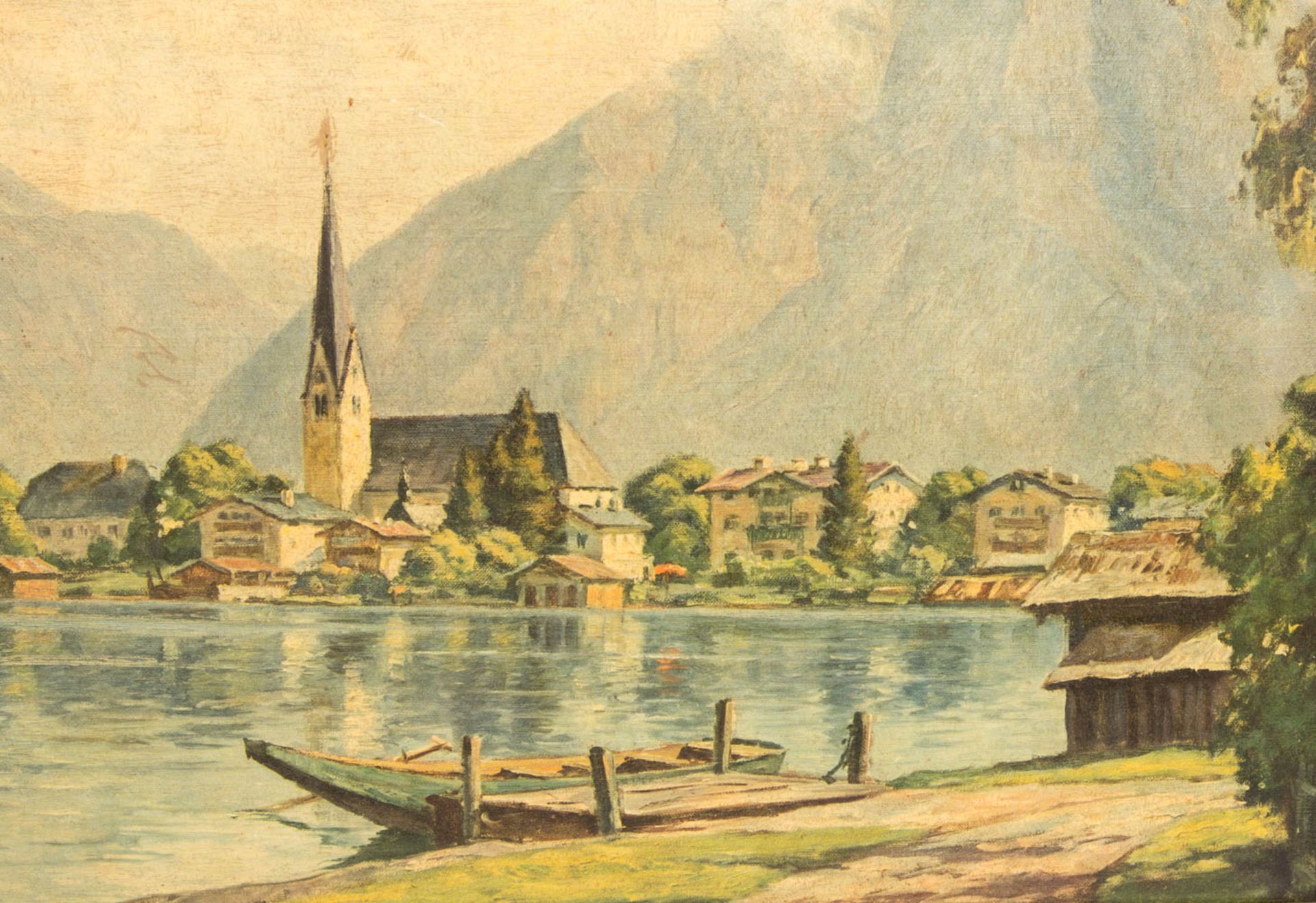 Darstellung des Tegernsee in Bayern, Öl auf Platte, 20. Jh.In Holzrahmen, nicht signi - Bild 2 aus 5