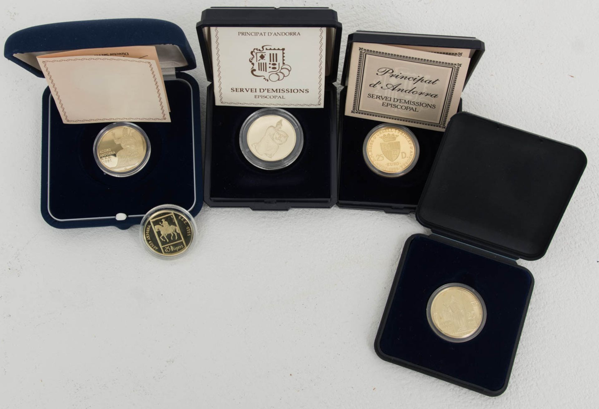 Sammlung Goldmünzen/-medaillen Andorra 22,5 g Feingold.5 x 25 Diner 1990er je 7,7 g 5