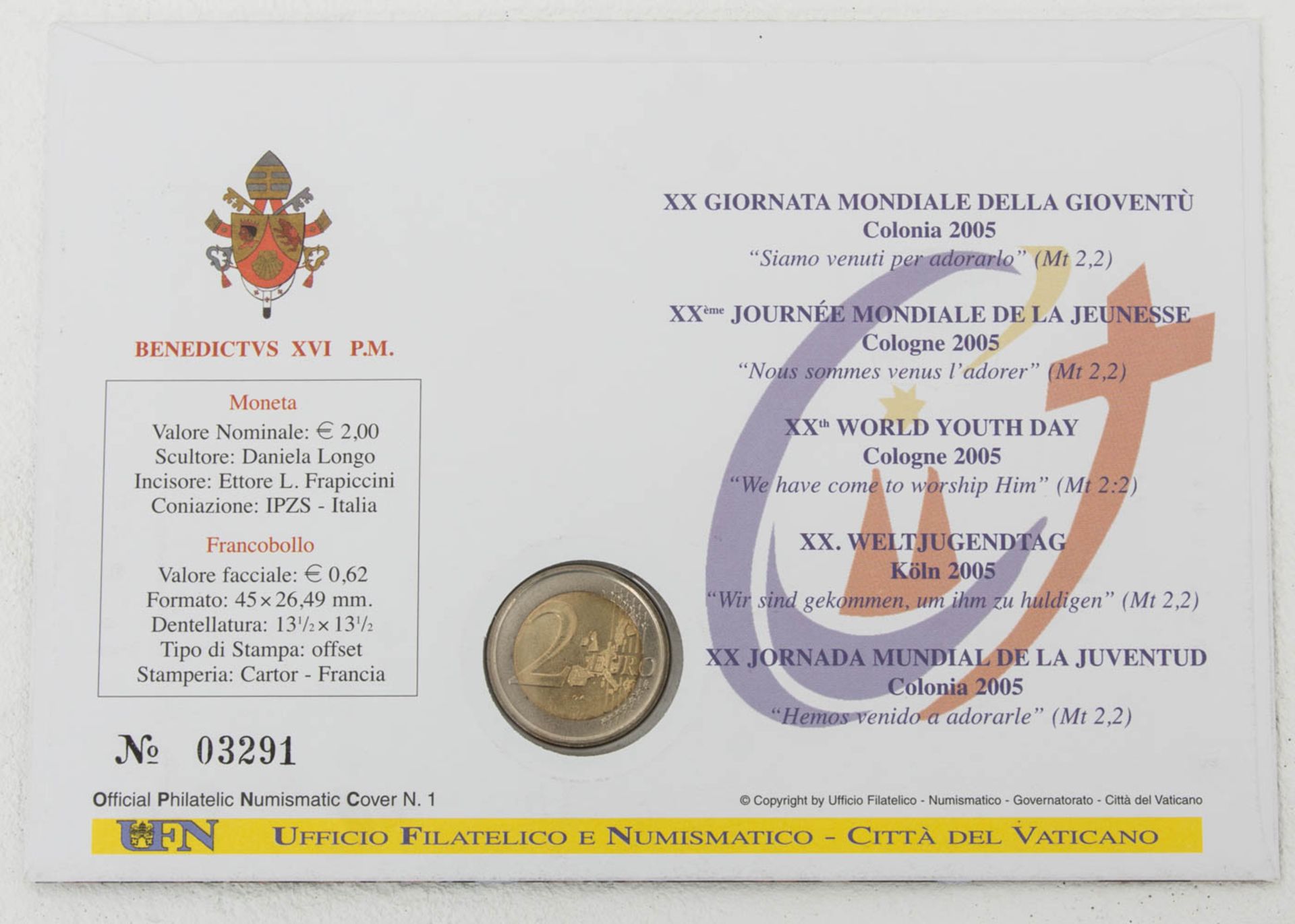 Vatikan: 2 € 2005 Numisbrief Köln."Weltjugendtag in Köln 2005" 2 € im Numisbrief - Bild 2 aus 3