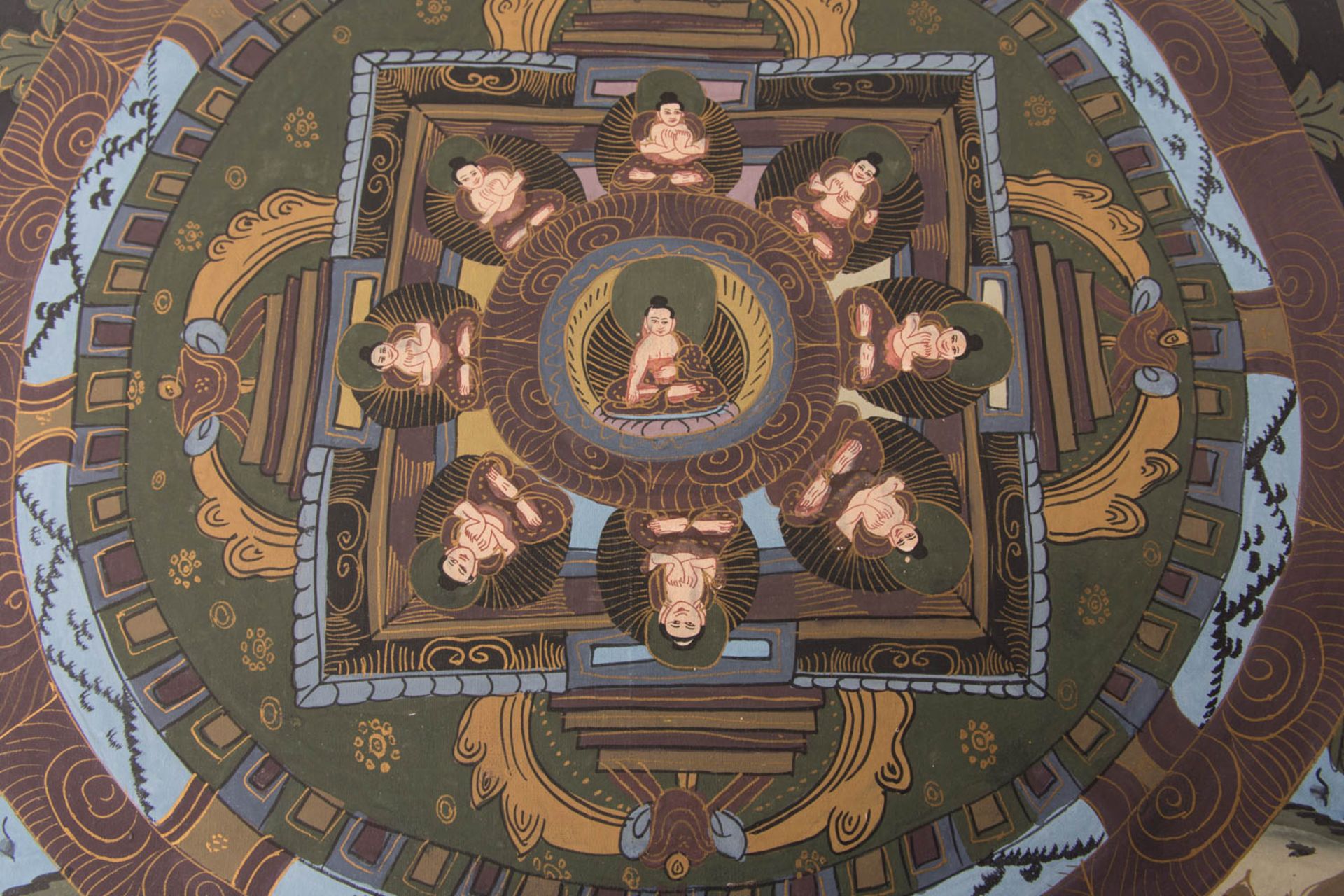 Konvolut aus neun Thangka, Buddha Mandala, Pigment und Goldstift auf Leinwand, Tibet, 20. Jh. - Bild 3 aus 6