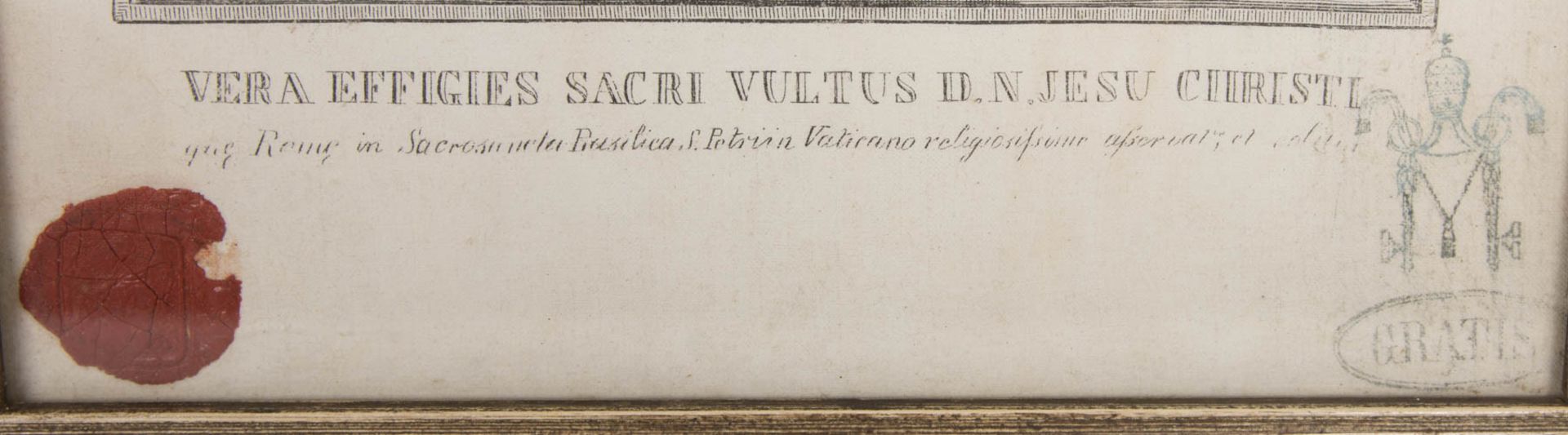 Schweißtuch der Veronika, Druck auf Stoff, mit Siegel und Zertifikat des Vatikan, 1889. - Bild 4 aus 8